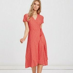 Charlie Holiday Red Wrap Midi Dress